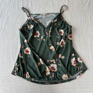 Beacon Womens Green Floral Surplice Camisole Top Size M TU39823-Q Wrap V-Neck